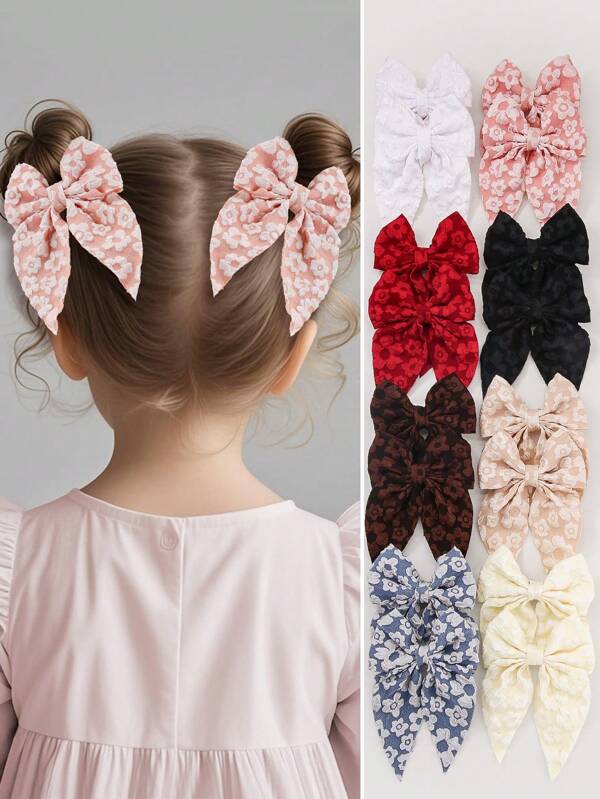10pcs/Set Girls Floral Embossed Texture Bowknot Hair Clips, Cute Hair Accessories For Daily Use