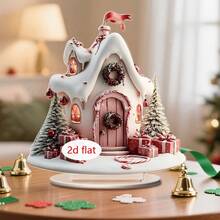 1/4pcs Christmas Cottage Desktop Decoration Ornaments, 2D Acrylic Christmas Party Supplies, Christmas Tree Cottage And Gift Design, Living Room Bedroom Home Decoration, Office Desktop Decoration, Christmas Gift - Multicolor - View 4