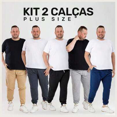 Kit 2 Calças Jogger Plus Size Moletom Masculina, Bolsos Laterais - Moda Casual e Esportivo