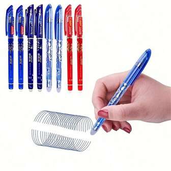 13Pcs/Set(10 Refills + 2 Pens + 1 Eraser) Erasable Pen Set Washable Handle Black Blue Red Ink Writing Gel Pen Refill Rods For School Office Stationery Supplies
