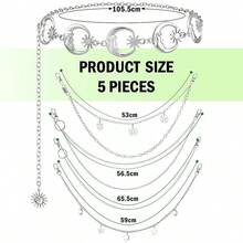 5 Pieces Chain Belt Pendant Belly Belt Body Chains Silver Metal Link Body Jeans Pants Pocket Waist Multilayer Hip Hop Metal Wallet For Men Women2025 - Mặt Trăng Sao - Xem 7