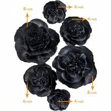 CZ Black Paper Flowers Decorations For Wall Black Artificial 3D Flowers For Wedding Decor  Shower Bridal Shower Set 6 8434 - màu đen - Xem 2