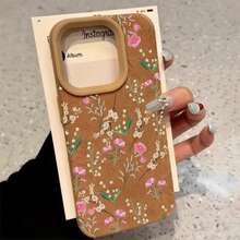 Diseño de patrón de flores de hojas pintadas a mano, teléfono con lente alta 15 Pro 16 14 Plus X 11 13 12 XS, cuero sintético suave resistente a todo incluido - Colores mixtos 1 - Ver 6