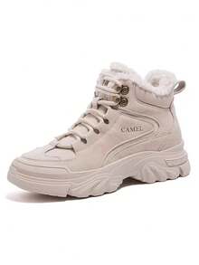 CAMEL CROWN Women's Casual Sports Shoes, Thick Sole High-Top Snow Boots With Warm Lining For Autumn/Winter - Apricot - View 8