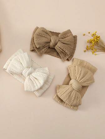 3pcs Baby Autumn/Winter Double-Layer Big Bow Headbands, Suitable For Daily Matching, Brown Color Accessories