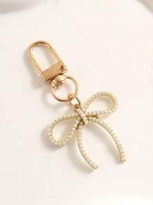 1pc Women's INS Style Faux Pearl Bow Keychain Elegant Charm Accessory For Bags Phones Car Accessories For Women Keychain For Bag - Gold - View 4