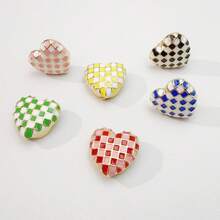 2 piezas/Set Cubiertas de botones con forma de corazón de doble color a cuadros, cubiertas de botones decorativas para camisas unisex, múltiples colores disponibles, sin necesidad de coser, se colocan en 3 segundos, adecuadas para uso diario en la oficina, citas y regalos de negocios para días festivos. Regalos de días festivos - Corazón - Ver 2