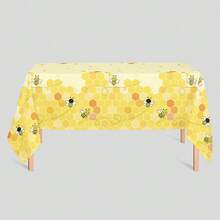 1 Stück 51x71 Zoll Bienen-Muster Tischdecke - wasserdicht, abwischbar, geeignet für Partys, Babyveranstaltungen, Kinderzimmer Dekoration (130x180cm) Bienen-Themen Geburtstagsparty Dekoration, Baby Biene - Gelb - Übersicht 1