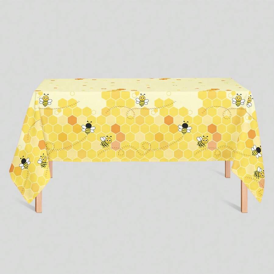 1 Stück 51x71 Zoll Bienen-Muster Tischdecke - wasserdicht, abwischbar, geeignet für Partys, Babyveranstaltungen, Kinderzimmer Dekoration (130x180cm) Bienen-Themen Geburtstagsparty Dekoration, Baby Biene - Gelb - Übersicht 1