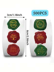 500 Stücke 1,5-Zoll Weihnachts-Aufkleber-Rollen (für Umschläge) - 3 Designs: Stempel-förmige runde "Fröhliche Weihnachten" Aufkleber, selbstklebende Etikett-Siegelaufkleber, wachsüberzogene Siegelaufkleber, goldfolierte runde Aufkleber, grün und rot gemischte Weihnachts-Selbstklebeaufkleber für Partys, Geschenke und Geschenkverpackung/Umschlag-Einladungsgeschenkdekoration.