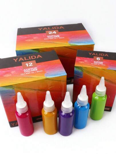 6/12/24 Colors Acrylic Paint Set, 50ml Bottles With Fine Tips, Vibrant Colors, Suitable For 3D Painting, Stone Painting, Canvas Painting, Versatile For Various Painting Scenarios