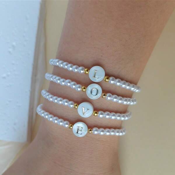 1 Stück 26 Stücke Englisches Buchstaben Minimalistische Perlen Armband