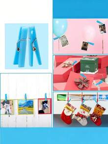 100个/50个婴儿派对衣夹游戏，幼儿男孩塑料衣夹，迷你蓝色衣夹，1.2英寸大包装，非常适合婴儿派对、性别揭晓派对装饰、婴儿礼物、DIY手工制作 - 天藍色 - 查看 5