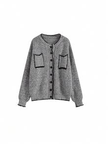 Áo khoác cardigan dệt kim dày dáng rộng cho nữ, áo khoác len dài vừa phải cao cấp thường ngày cho mùa thu/đông - Xám - Xem 5