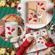 500 ملصق قبعة سانتا كلوز الحمراء اللامعة - مقصوصة بالليزر ذاتية اللصق مقاومة للماء لتزيين بطاقات العطلات والهدايا وديكورات الحفلات - لاستخدام مرة واحدة، لوازم حفلات عيد الميلاد، اكسسوارات عيد الميلاد، ديكور الهدايا، نهاية لامعة