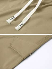 Men's Casual Cargo Pants, 100% Polyester Non-Stretch Woven Fabric, Regular Fit, With Elastic Waistband And Flap Pocket, Outdoor Utility Pants - Khaki - View 4