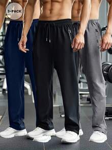 Can Be A Gift For Father, Men's Drawstring Waist Solid Color Sports Long Pants, Basic Style, Suitable For Fitness Wear - Multicolor - View 6