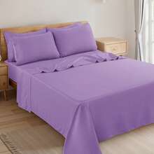 LUX DECOR 6-Piece Embroidered Bed Sheet Set – Brushed Microfiber, Deep Pocket, Lightweight & Breathable – Graduation Gifts, Home Decor, Sleep Protection For Dorms, Student Beds, Back‑To‑School Gift, Soft Bed Linens, Comfortable Sleep, Luxury Bed Set, Valentine's Day Bedroom, Spring Bedding Refresh, Guest Room Essentials, Dorm Room Bedding, Premium Bed Linens, Easy Care Sheets, Hypoallergenic Fabric, Year-Round Comfort, Master Bedroom Update, Matching Bedding Set, Hotel Quality Linens - 紫色 - 查看 9