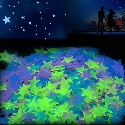 100pcs 3cm Glow In The Dark Star Wall Stickers, 3D Luminous, Solid Color & Mixed Color, Fluorescent Decor, 4cm Moon Glow Wall Decals, Bright Luminous Plastic Self-Adhesive Stickers, Durable Home Art Decoration, Suitable For Home, Ceiling, Bedroom Wall, Room Decor, Bathroom Decor Wall Decor
