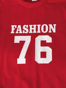 2 pezzi/set Felpa girocollo a maniche lunghe con stampa Fashion76 e pantaloni lunghi con patchwork, outfit sportivo casual, moda e personalizzato, adatto per attività all'aperto, 7-11 anni