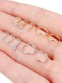 6-12pcs Nose Rings Hoops Studs 20G L Shaped Nose Studs 1.5mm 2mm 2.5mm 4mm Cubic Zirconia Small Silver Gold Hypoallergenic Nose Piercing Jewelry For Women Men