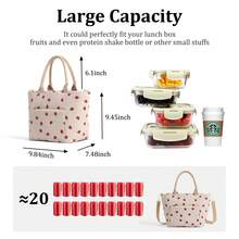 1 Piece Cute Floral&Bow Pattern Insulated Lunch Box Portable Lunch Tote Bag With Handle Corduroy Lunch Bag With Cherry Print Zippered Lunch Handbag With Woven Rope Decor Large Capacity Food Storage Bag With Compartment Suitable For Picnic, School, Office, Camping Suitable For Students, Teachers, Office Workers, Family Good Choice For Teacher's Day Gifts, Mom Gifts, Children's Day Gifts Back To School School Stuff Bag For School Lunch Bag For Women Cooler Bag Picnic Accessories, Home Decor, Party & Christmas Storage - 草莓 - 查看 2