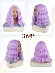 16 Inch Color Purple Bob Wigs For Women Curly Wavy Wigs No Bangs Short Heat Resistant Synthetic Wigs For Party Costume Daily Wear Colorful Wigs Coachella Music HOTSALES Halloween - 紫色 - 查看 7