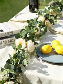 1 件 6 英尺桉树花环，人造装饰花环，适用于婚礼装饰、绿色花环、家庭聚会装饰、餐桌装饰、秋季家居装饰 - 白色 - 查看 6