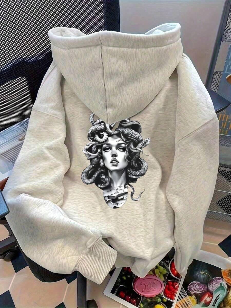 Sudadera con capucha de caída de hombros casual de mujer, para otoño/invierno, tops de manga larga - Gris Claro - Ver 1