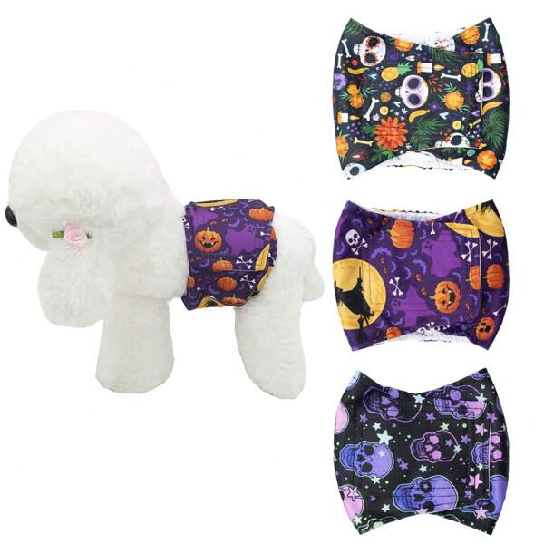 3 عبوات أربطة بطن للكلاب بطبعات اليقطين وعبارة "BOO" للحيل أو المعاملة في عيد الهالوين، حفاضات قابلة لإعادة الاستخدام للكلاب الصغيرة، حفاضات كلاب ذكور قابلة للغسل