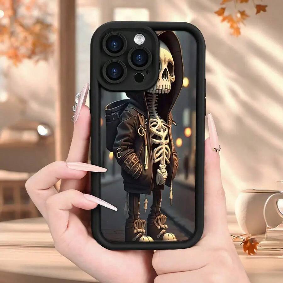 [Teléfono] Diseño Skull Boy, popular teléfono móvil con patrón de escalera mate y agarre cómodo, compatible con los modelos 16/16 Pro/16 Plus/16 Pro Max/15/15 Plus/15 Pro/15 Pro Max/14/14 Plus/14 Pro/14 Pro Max/13/13 Mini/13 Pro/13 Pro Max/12/12 Mini/11 Plus/Pro/8/SE/XS/Xs/7 Plus/8 Plus. Ideal para amigos, parejas y familiares. - Negro - Ver 1