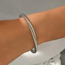 1pc Elastic Stainless Steel Men's Bracelet - Silver - View 9