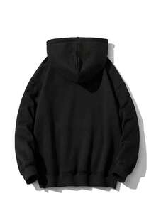 Sudadera con capucha de moda para hombres con patrón de corazón de mariposa simple y creativo, sudadera con capucha de manga larga con bolsillo canguro, top casual suelto, ropa de otoño e invierno para hombres - Negro - Ver 3