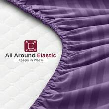 Lux Decor 4 Pc Stripe Bed Sheets, High GSM Brushed Microfiber Bedding Set With Deep Pocket Fitted Sheet & Pillowcases. Soft, Breathable, Hypoallergenic, Easy Care, And Wrinkle Resistant For Year-Round Comfort And A Classic Hotel-Quality Look. - 紫色 - 查看 7