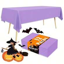 12pcs Halloween Party Disposable Rectangular Tablecloth Set, Suitable For Indoor And Outdoor Atmosphere Decoration, Birthday, Thanksgiving, Harvest Festival And Theme Party Table Decoration
