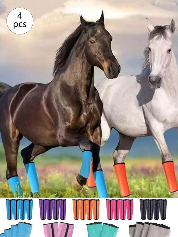 4 piezas Cubierta anti-mosquitos para patas de caballo, opciones de multicolor, cubierta anti-moscas para patas de caballo, protección transpirable, suministros ecuestres para reducir el pisoteo y la fatiga