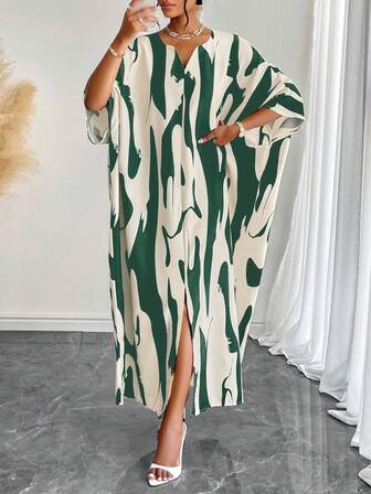 Plus Size Loose White Short Sleeved Dress With Pleats For Women, Suitable For Events, Weddings, Beachwear, Tall Figures, And Long Slim Fit Dresses (Random Print)