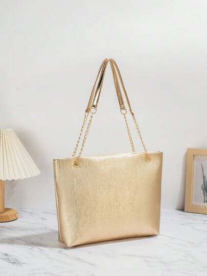 New 2 Pieces Pleated Gold Tote Bag, Fashion Mini Shoulder Bag, Women's Zipper Tote Bag, Golden Dinner Bag, Student Shopping Bag, Perfect For Women, Girls, Girls, Students, Middle School Students, College Students, Holiday Gifts, Holidays, Travel, Gifting, Wedding Party, Dinner, Back To School. , Gold Bag