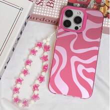Pink Ripple Pattern Phone Case, Personalized Compatible With IPhone 16 Pro Max, 15/14 Plus, 13, 12, 11 Protective Cover - Pink Frame Silver Powder - View 1