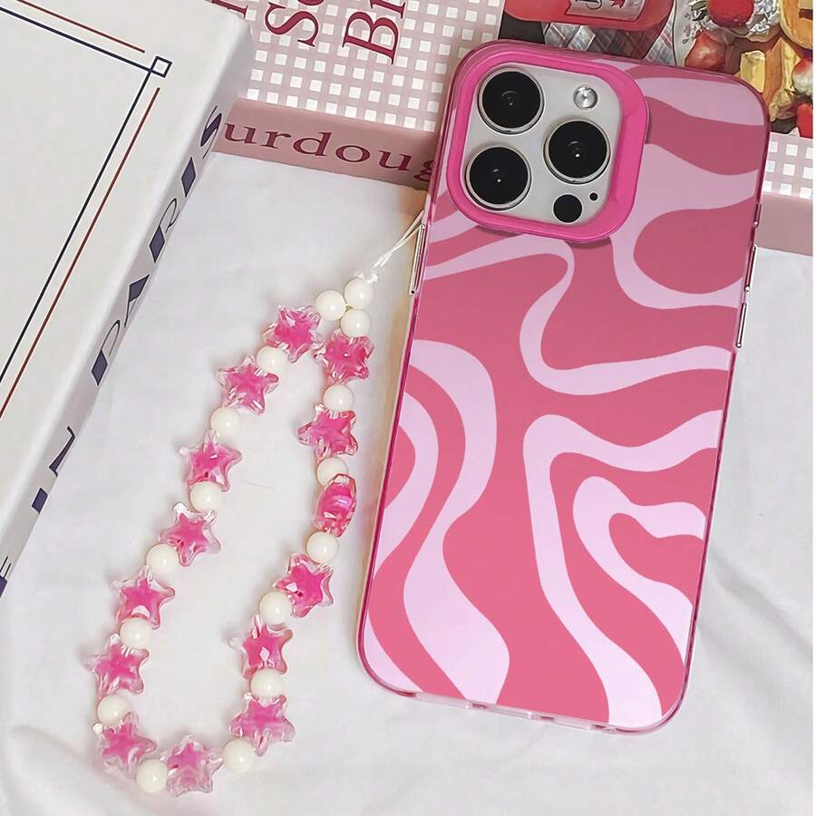 Pink Ripple Pattern Phone Case, Personalized Compatible With IPhone 16 Pro Max, 15/14 Plus, 13, 12, 11 Protective Cover - Pink Frame Silver Powder - View 1