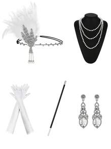 7 pièces Parure années 1920 pour femme, incluant un serre-tête, des boucles d'oreilles, des gants, un bracelet et un ensemble de 5 pièces de costume vintage élégant pour le bal de promo ou Halloween