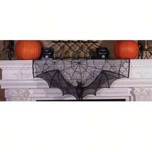 1pc Black Lace Bat Window Curtain Spider Web Bat Door Panels Decoration For Holiday Party Home Decor Gifts Birthday Graduation - 黑色 - 查看 5