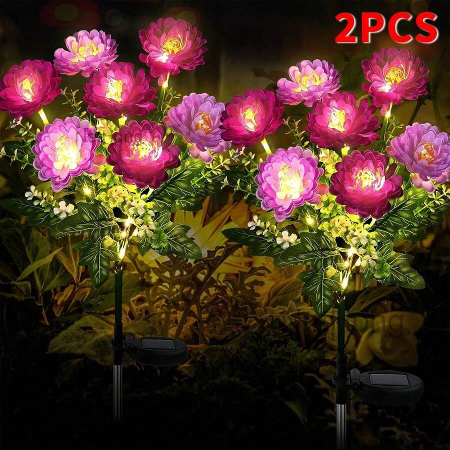 2X Solarenergie Blumenpfahl Lichter Outdoor Garten Lotus Path Leuchtlampen