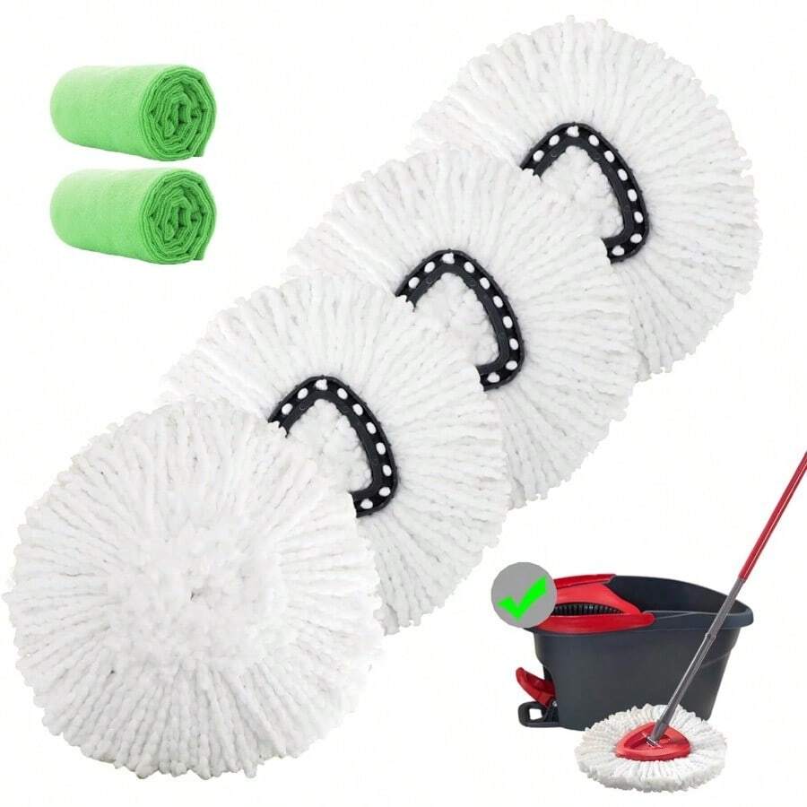 4 Pack Spin Mop Replacement Heads Microfiber Mop Refills Replace Heads Safe For All Hardsurfaced Floors Includes 2 Extra Microfiber Cleaning Cloths - 6PieceSet - 查看 1