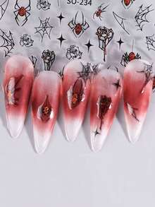 1/7 Peças Adesivos de Unha de Aranha de Halloween, Teia de Aranha de Strass da Moda, Coração, Estrela Decalques de Arte de Unha, Decoração de Unha DIY da Moda, Adequado como Presente para Família, Namorada, Melhor Amiga