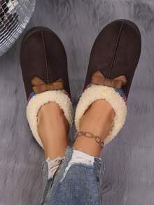 Women's Autumn/Winter New Snow Boots, Anti-Slip Warm Shoes, Thick Short Boots, Versatile Slim Fit Comfortable Boots, Sequin Bow Decor Fashion Boots