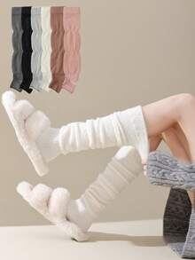 1/2/3/6 双装女士仿貂绒保暖腿套，毛绒足套腿套，秋冬季加厚多功能腿套，Y2K风格，蓬松舒适