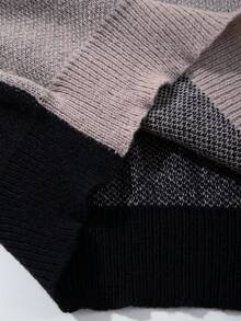 Warner Bros 男士休闲宽松蝙蝠侠提花图案圆领长袖套头毛衣，街头风，适合秋冬季穿着 - 卡其色 - 查看 7