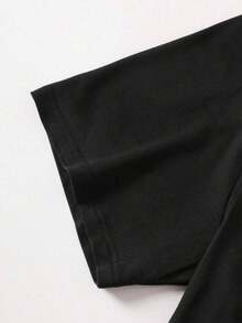 Camicia estiva da uomo a maniche corte, girocollo, con stampa di slogan e dipinti - nero - Visualizzare 4