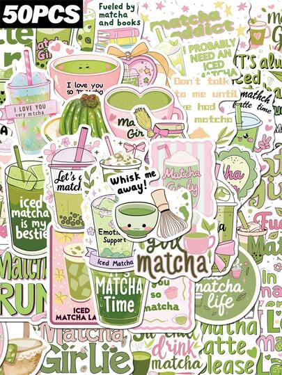 50pcs Matcha Series English Graffiti Stickers Gift Stickers For Decorating Phone Cases, Laptops, Water Bottles, Diaries, Waterproof Stickers